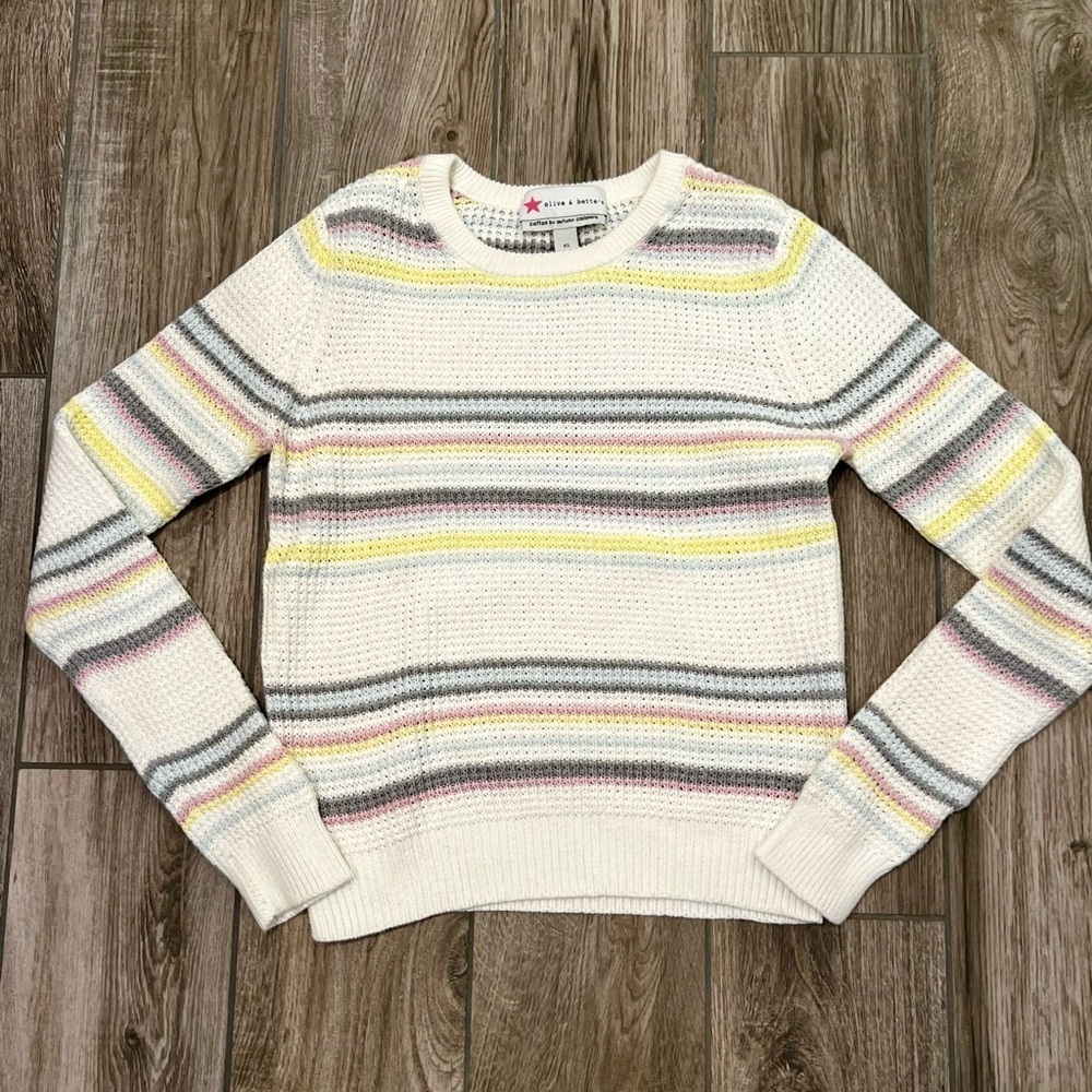 Olive & Bette x Autumn Cashmere 100% Cotton Stripe Knit Sweater Top Size XS